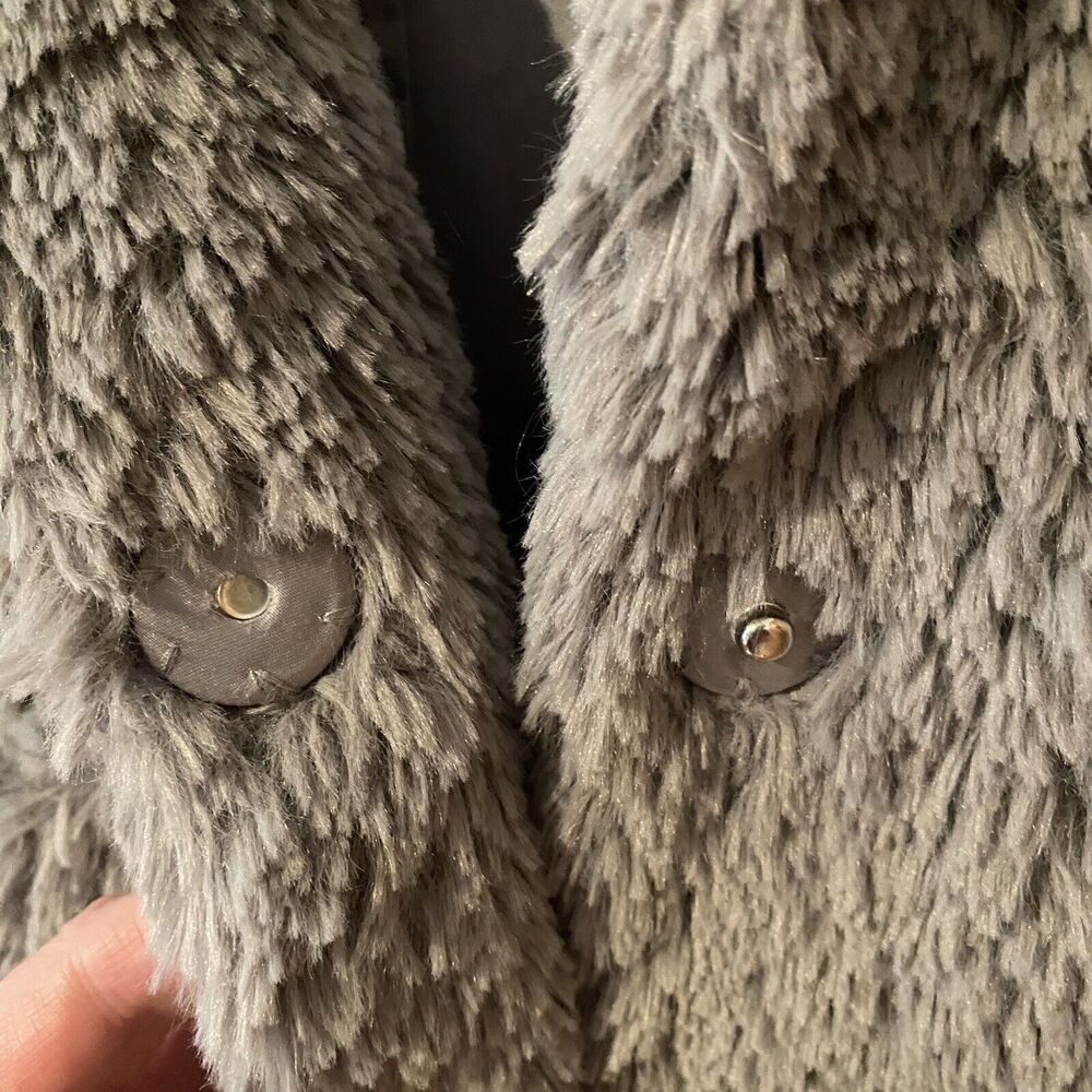 Teddy Bear Coat Womens Size M Kenneth Cole Gray Faux Fur Hooded Cozy Warm - Picture 6 of 9